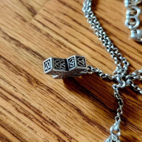 BRIGHTON "Faithful" Triple Cross Silver And Crystal Y Drop Vintage Necklace - Picture 7 of 14